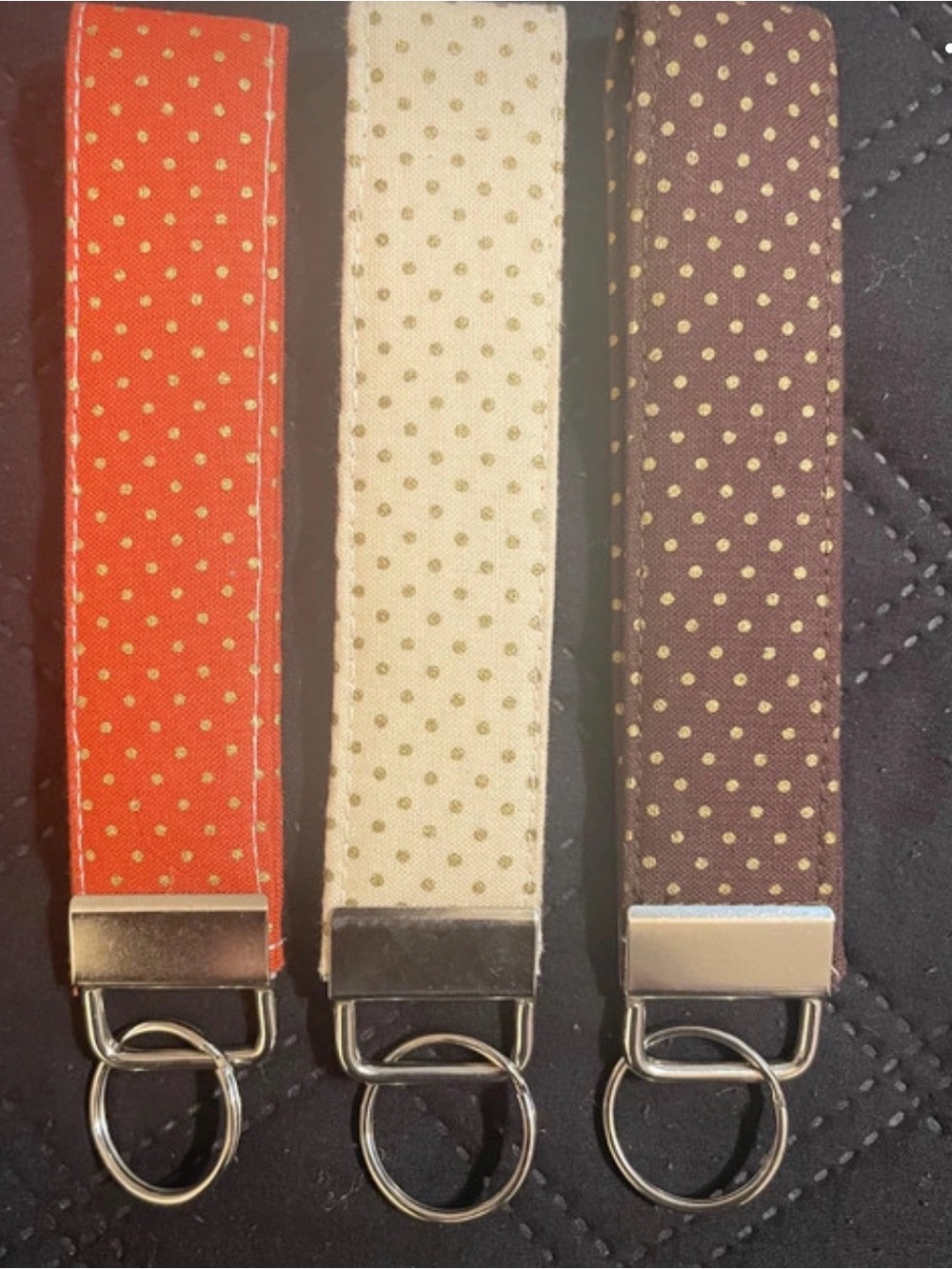 Polka Dot Fabric Key Fob Wristlet - Red, Cream, Brown